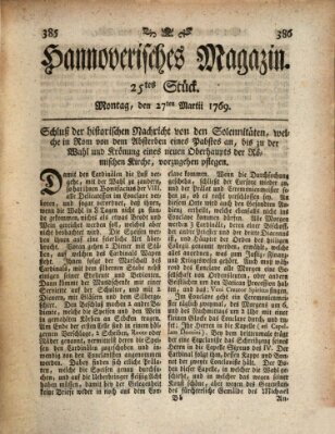 Hannoverisches Magazin (Hannoversche Anzeigen) Montag 27. März 1769