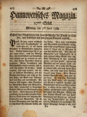 Hannoverisches Magazin (Hannoversche Anzeigen) Montag 3. April 1769