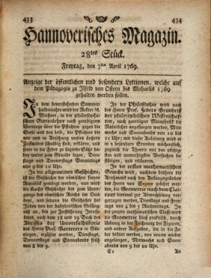 Hannoverisches Magazin (Hannoversche Anzeigen) Freitag 7. April 1769