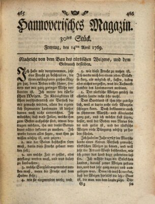 Hannoverisches Magazin (Hannoversche Anzeigen) Freitag 14. April 1769