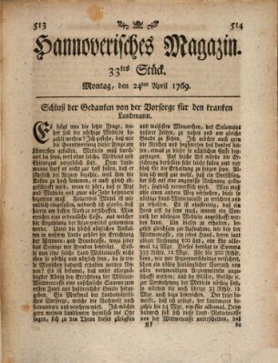 Hannoverisches Magazin (Hannoversche Anzeigen) Montag 24. April 1769