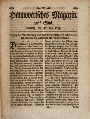 Hannoverisches Magazin (Hannoversche Anzeigen) Montag 15. Mai 1769