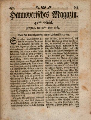 Hannoverisches Magazin (Hannoversche Anzeigen) Freitag 26. Mai 1769