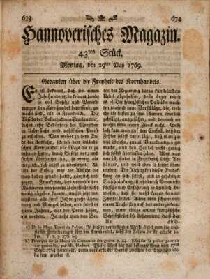 Hannoverisches Magazin (Hannoversche Anzeigen) Montag 29. Mai 1769