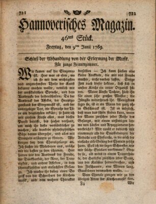 Hannoverisches Magazin (Hannoversche Anzeigen) Freitag 9. Juni 1769