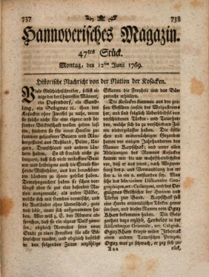 Hannoverisches Magazin (Hannoversche Anzeigen) Montag 12. Juni 1769