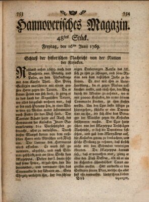 Hannoverisches Magazin (Hannoversche Anzeigen) Freitag 16. Juni 1769