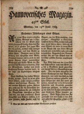 Hannoverisches Magazin (Hannoversche Anzeigen) Montag 19. Juni 1769