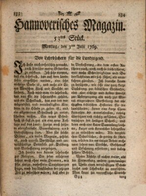 Hannoverisches Magazin (Hannoversche Anzeigen) Montag 3. Juli 1769