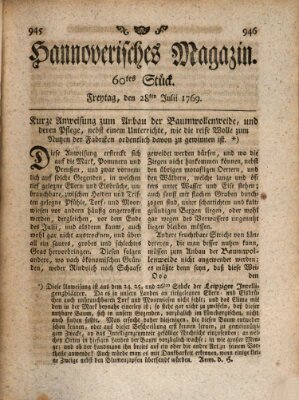 Hannoverisches Magazin (Hannoversche Anzeigen) Freitag 28. Juli 1769