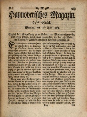 Hannoverisches Magazin (Hannoversche Anzeigen) Montag 31. Juli 1769