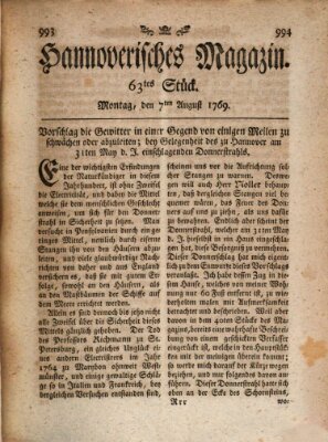 Hannoverisches Magazin (Hannoversche Anzeigen) Montag 7. August 1769