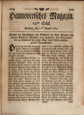 Hannoverisches Magazin (Hannoversche Anzeigen) Freitag 11. August 1769