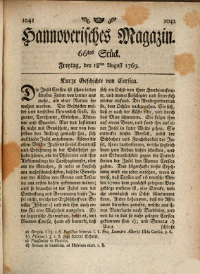 Hannoverisches Magazin (Hannoversche Anzeigen) Freitag 18. August 1769