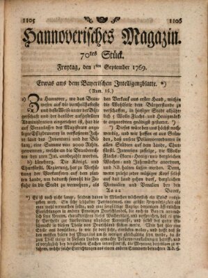 Hannoverisches Magazin (Hannoversche Anzeigen) Freitag 1. September 1769