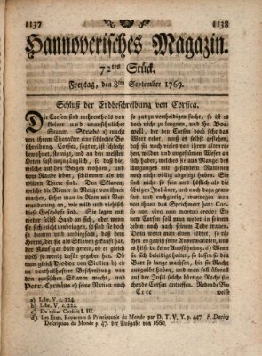 Hannoverisches Magazin (Hannoversche Anzeigen) Freitag 8. September 1769