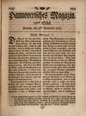 Hannoverisches Magazin (Hannoversche Anzeigen) Freitag 29. September 1769