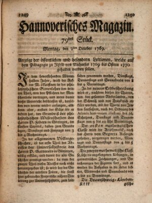 Hannoverisches Magazin (Hannoversche Anzeigen) Montag 2. Oktober 1769