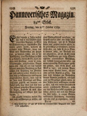 Hannoverisches Magazin (Hannoversche Anzeigen) Freitag 20. Oktober 1769