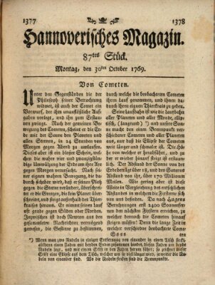 Hannoverisches Magazin (Hannoversche Anzeigen) Montag 30. Oktober 1769