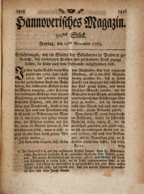 Hannoverisches Magazin (Hannoversche Anzeigen) Freitag 10. November 1769