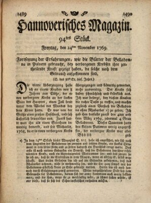 Hannoverisches Magazin (Hannoversche Anzeigen) Freitag 24. November 1769