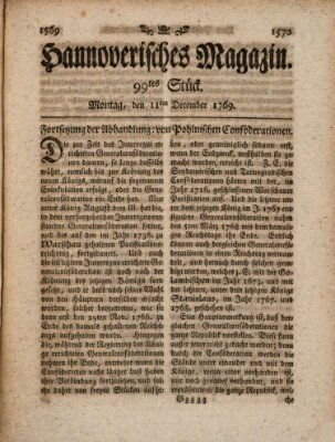 Hannoverisches Magazin (Hannoversche Anzeigen) Montag 11. Dezember 1769