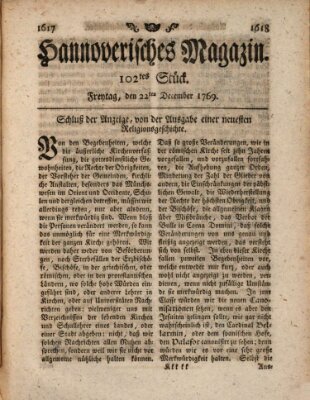 Hannoverisches Magazin (Hannoversche Anzeigen) Freitag 22. Dezember 1769