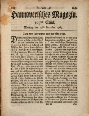 Hannoverisches Magazin (Hannoversche Anzeigen) Montag 25. Dezember 1769