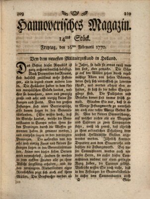 Hannoverisches Magazin (Hannoversche Anzeigen) Freitag 16. Februar 1770