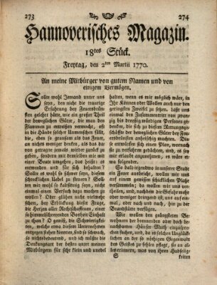 Hannoverisches Magazin (Hannoversche Anzeigen) Freitag 2. März 1770