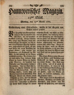 Hannoverisches Magazin (Hannoversche Anzeigen) Montag 19. März 1770