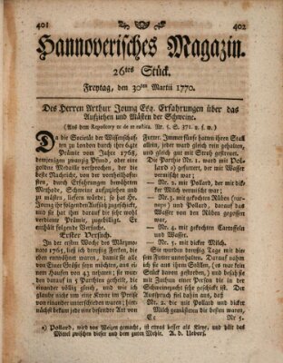 Hannoverisches Magazin (Hannoversche Anzeigen) Freitag 30. März 1770