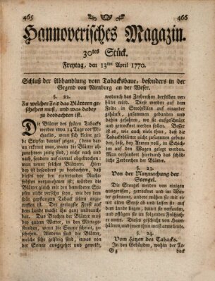 Hannoverisches Magazin (Hannoversche Anzeigen) Freitag 13. April 1770