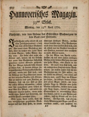 Hannoverisches Magazin (Hannoversche Anzeigen) Montag 23. April 1770