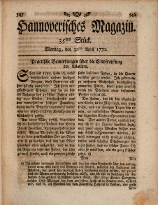 Hannoverisches Magazin (Hannoversche Anzeigen) Montag 30. April 1770