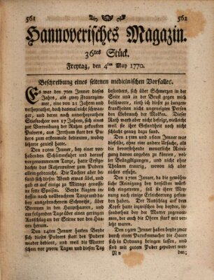 Hannoverisches Magazin (Hannoversche Anzeigen) Freitag 4. Mai 1770