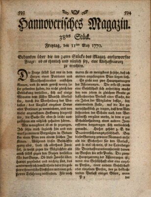 Hannoverisches Magazin (Hannoversche Anzeigen) Freitag 11. Mai 1770