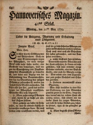 Hannoverisches Magazin (Hannoversche Anzeigen) Montag 21. Mai 1770