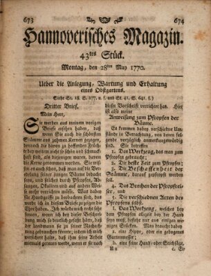 Hannoverisches Magazin (Hannoversche Anzeigen) Montag 28. Mai 1770