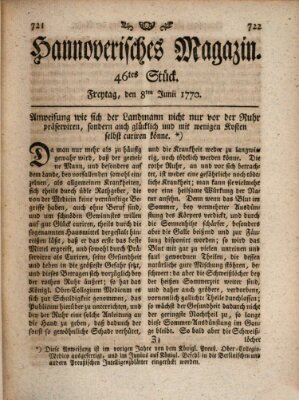 Hannoverisches Magazin (Hannoversche Anzeigen) Freitag 8. Juni 1770