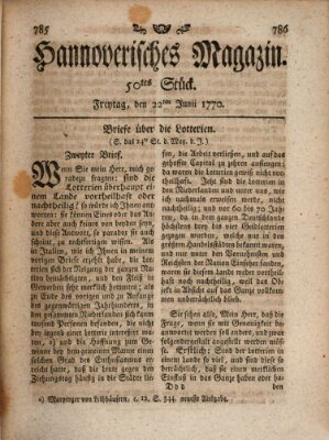 Hannoverisches Magazin (Hannoversche Anzeigen) Freitag 22. Juni 1770