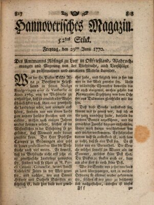 Hannoverisches Magazin (Hannoversche Anzeigen) Freitag 29. Juni 1770