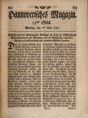 Hannoverisches Magazin (Hannoversche Anzeigen) Montag 2. Juli 1770