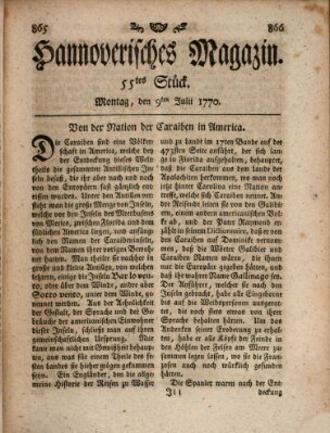 Hannoverisches Magazin (Hannoversche Anzeigen) Montag 9. Juli 1770