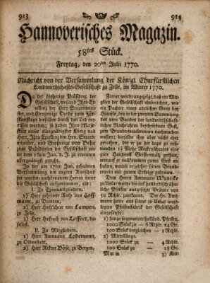 Hannoverisches Magazin (Hannoversche Anzeigen) Freitag 20. Juli 1770