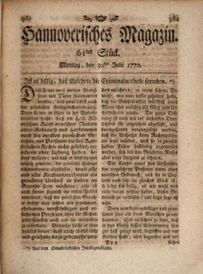 Hannoverisches Magazin (Hannoversche Anzeigen) Montag 30. Juli 1770