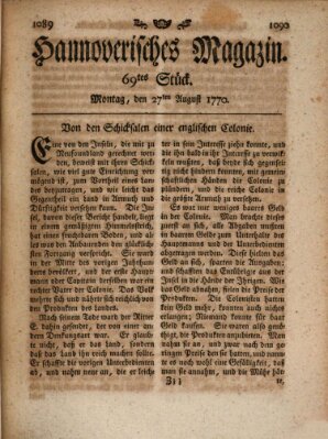 Hannoverisches Magazin (Hannoversche Anzeigen) Montag 27. August 1770