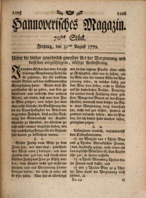 Hannoverisches Magazin (Hannoversche Anzeigen) Freitag 31. August 1770