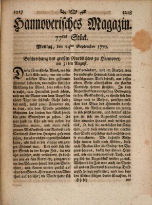 Hannoverisches Magazin (Hannoversche Anzeigen) Montag 24. September 1770